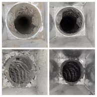 Collage  of commercial air duct cleaning required for heavily soiled vents in Colts Neck