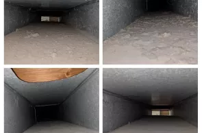 Before-after collage where affordable air duct cleaning is required for the dusty ducts in Toms RiverNJ