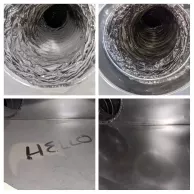 Before-after collage of HVAC duct cleaning removing dust in ducts