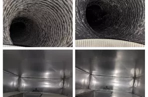 Collage showing HVAC duct cleaning needed for a dirty duct in Jackson NJ