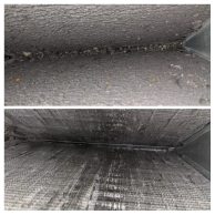 Before-after collage of dirty vents needing commercial air duct cleaning in Brick NJ